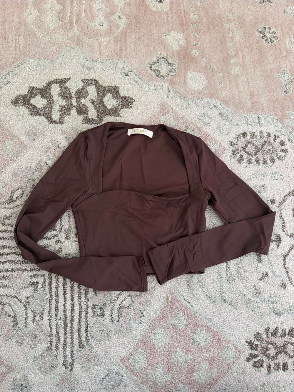 Cider Square Neck Long Sleeve Crop Top in Plum